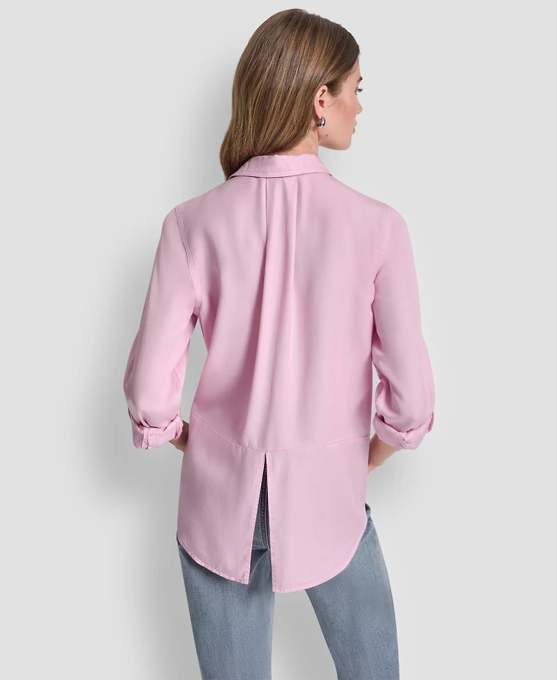 Dkny Jeans Women's Garment-Dye & Print Split-Back Button-Front Shirt