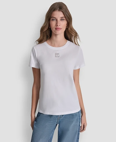Dkny Jeans Women's Stacked Eyelet Logo Crewneck T-Shirt