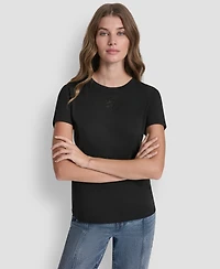 Dkny Jeans Women's Stacked Eyelet Logo Crewneck T-Shirt