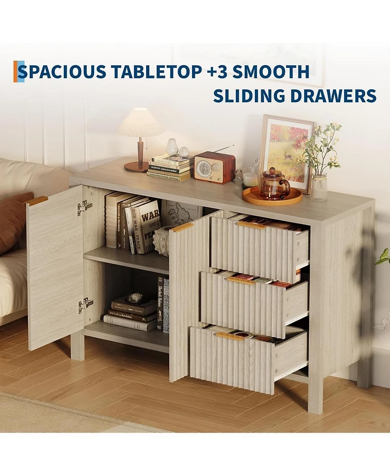 gaomon 47" Buffet Sideboard Cabinet with 2 Doors & 3 Drawers, Wood Console Table