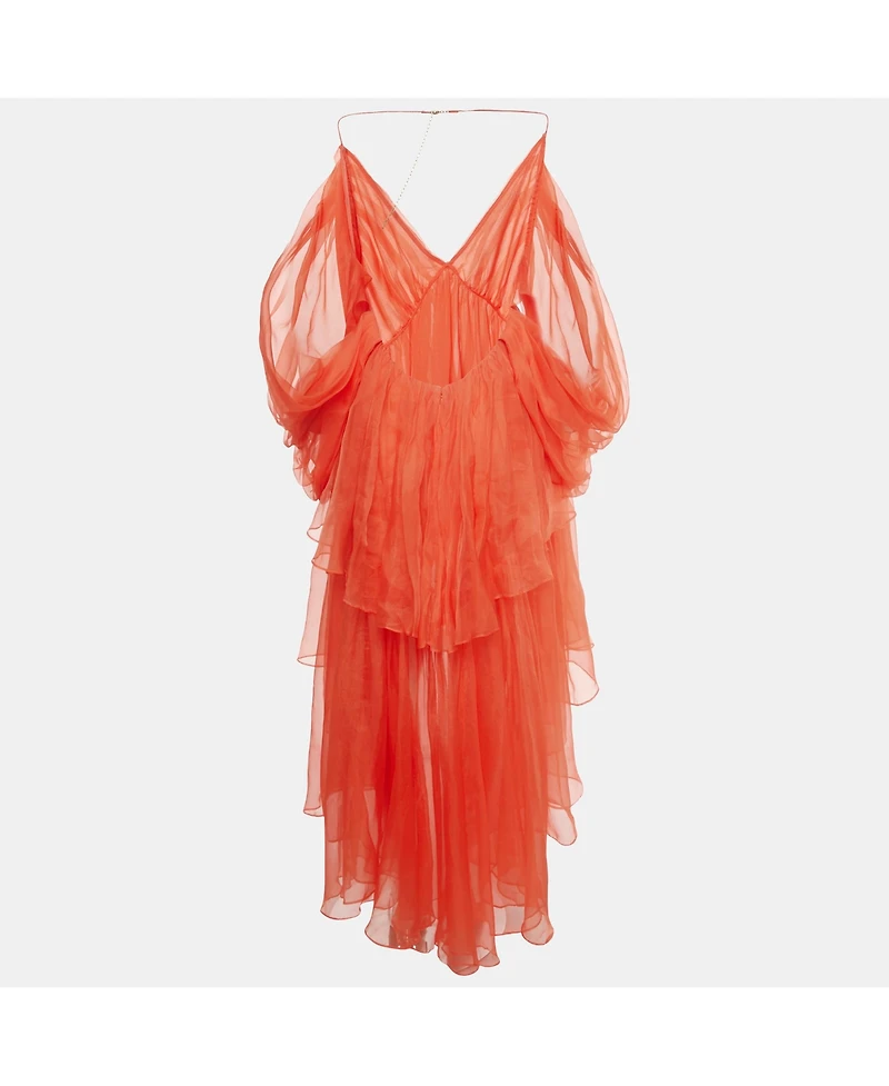 Pre-Owned Zimmermann Women's Red Silk Organza Natura High-Low Tiered Dress