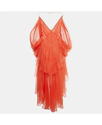 Pre-Owned Zimmermann Women's Red Silk Organza Natura High-Low Tiered Dress