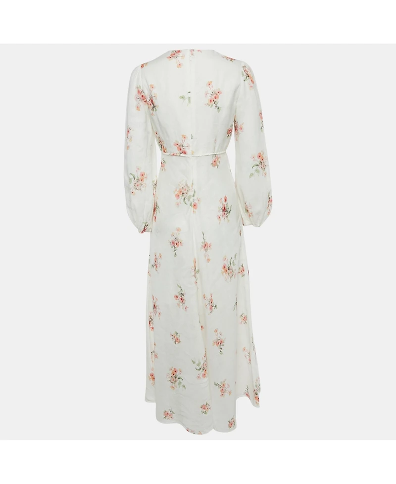 Pre-Owned Zimmermann Women's White Floral Print Linen Maxi Dress