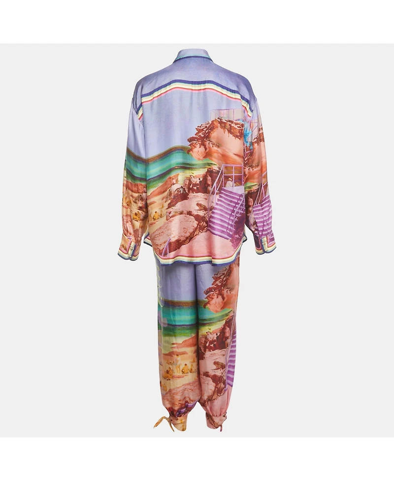 Pre-Owned Zimmermann Women's Multicolor Printed Silk Pyjama Pant & Shirt Set