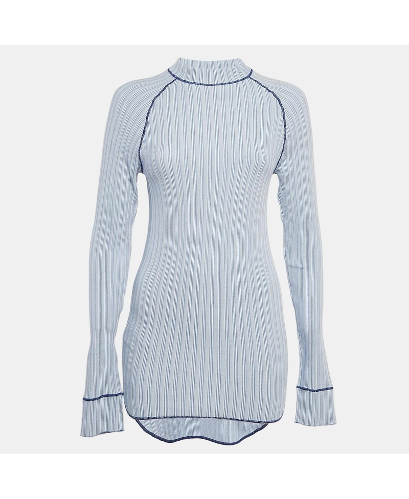 Pre-Owned Salvatore Ferragamo Women's Blue Stripe Knit Long Sleeve Sweatshirt