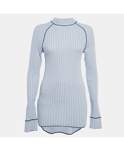 Pre-Owned Salvatore Ferragamo Women's Blue Stripe Knit Long Sleeve Sweatshirt