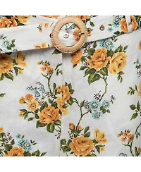 Pre-Owned Zimmermann Women's White Floral Printed Linen Belted Straight Pants