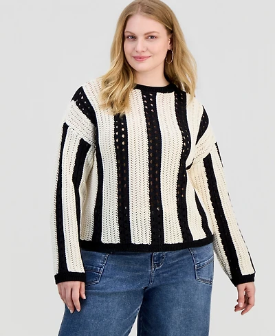 And Now This Trendy Plus Size Pointelle Stripe Crewneck Sweater, Macy's Exclusive