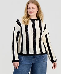And Now This Trendy Plus Size Pointelle Stripe Crewneck Sweater, Macy's Exclusive