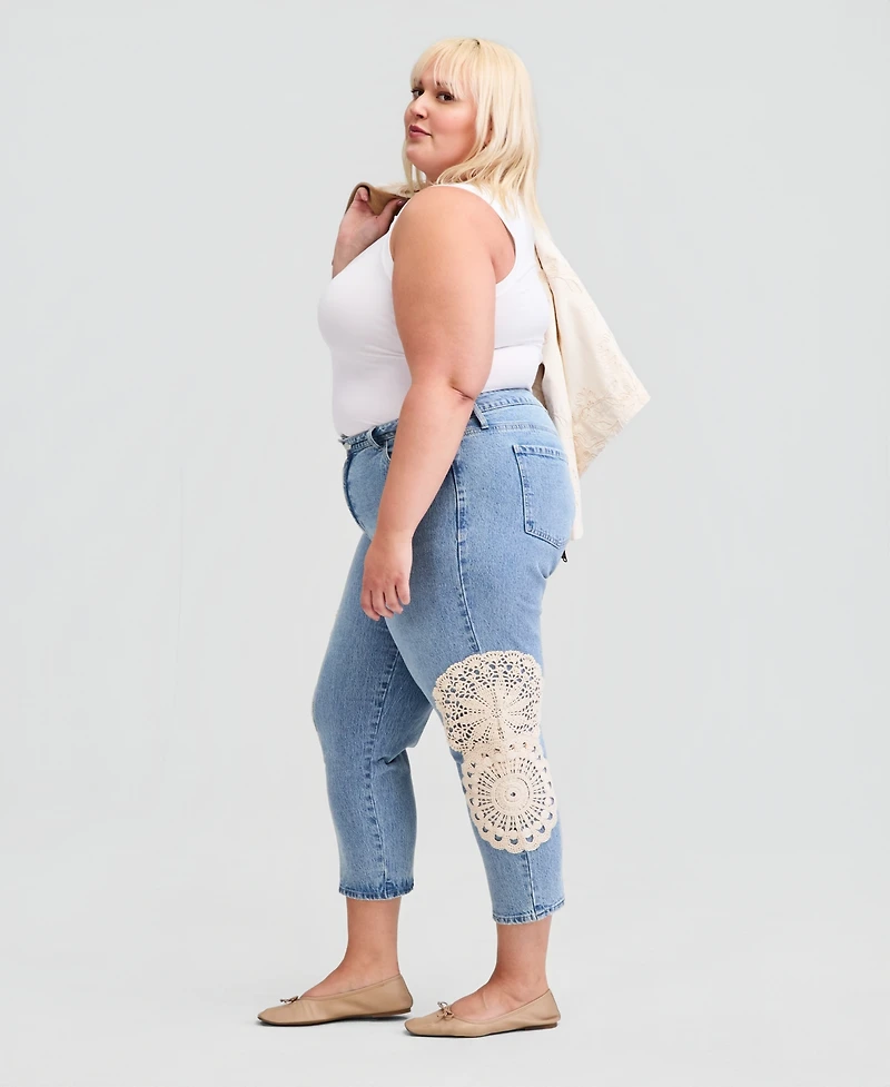 And Now This Trendy Plus Crochet-Trim High Rise Cropped Jeans, Macy's Exclusive