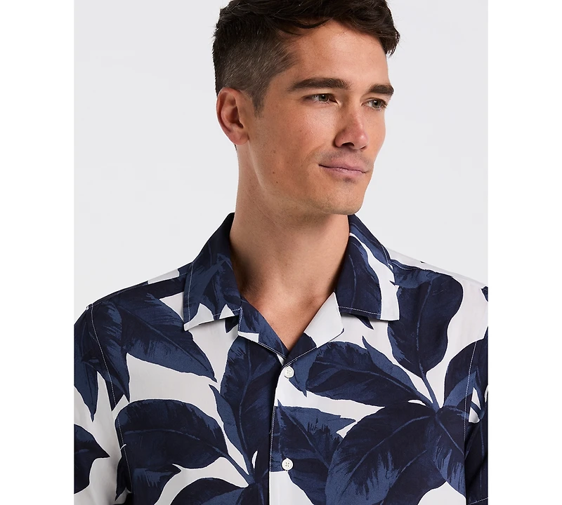 Perry Ellis Men's Tropical Plant Print Camp-Collar Shirt