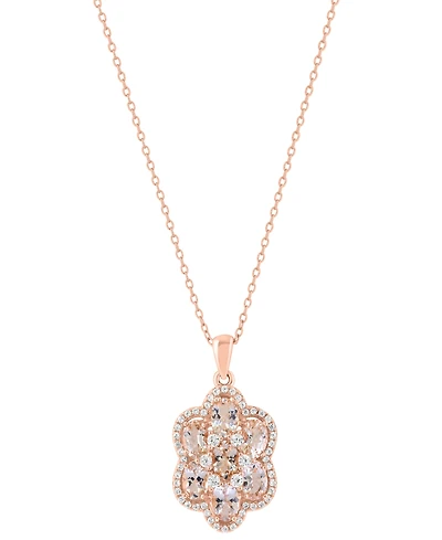 Effy Collection Morganite (2-3/4 ct. t.w.) and White Zircon Pendant Necklace (7/8 ct. t.w.) in Rose Gold Over Silver