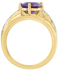 Effy Collection Amethyst (1-3/8 ct. t.w.) and Diamond Ring (1/5 ct. t.w.) in 14k Yellow Gold Over Silver