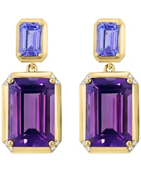 Effy Collection Amethyst (7-1/4 ct. t.w.), Tanzanite (1-1/10 ct. t.w.) and Diamond Earrings (1/20 ct. t.w.) in 14k Yellow Gold Over Silver