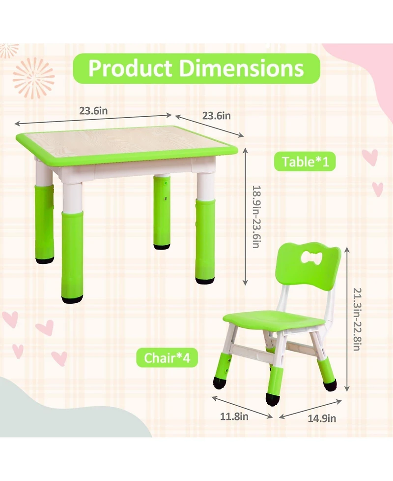 gaomon Kids Table and 4 Chairs Set Height Adjustable Toddler Table and Chair Set