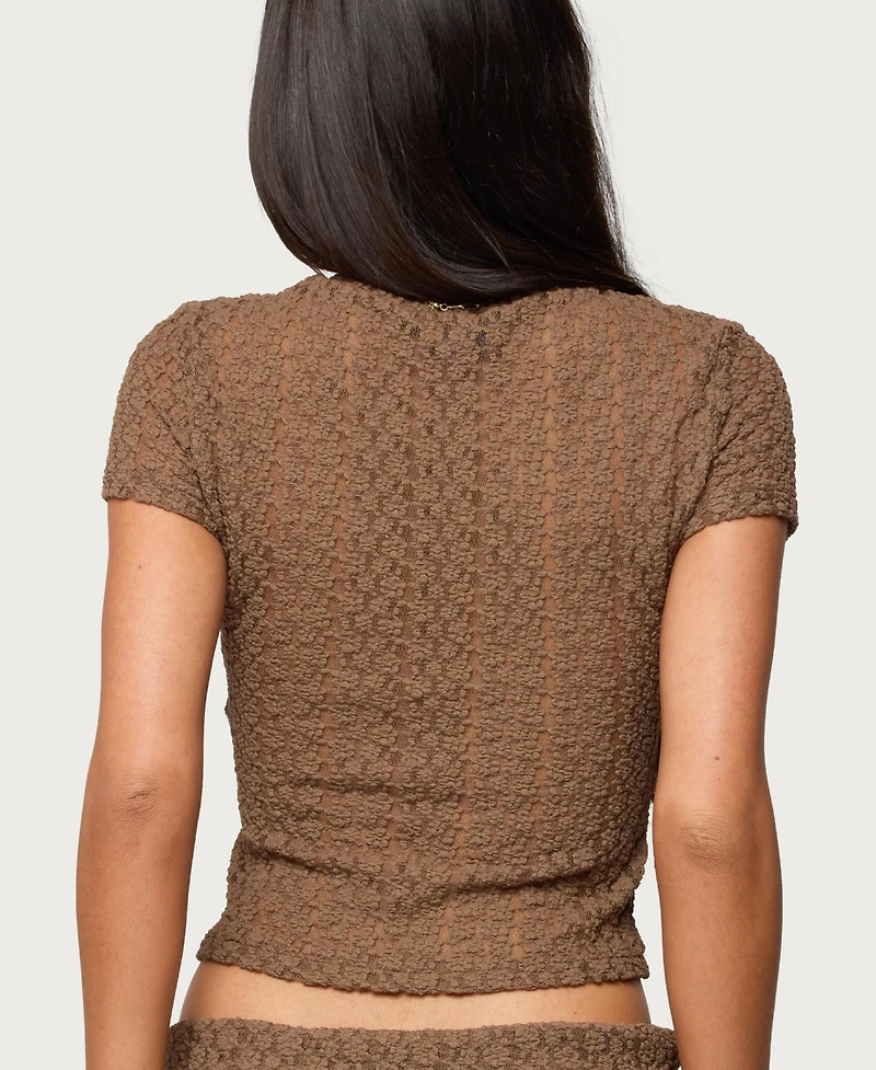 Edikted Women's Rye Sheer Textured T Shirt