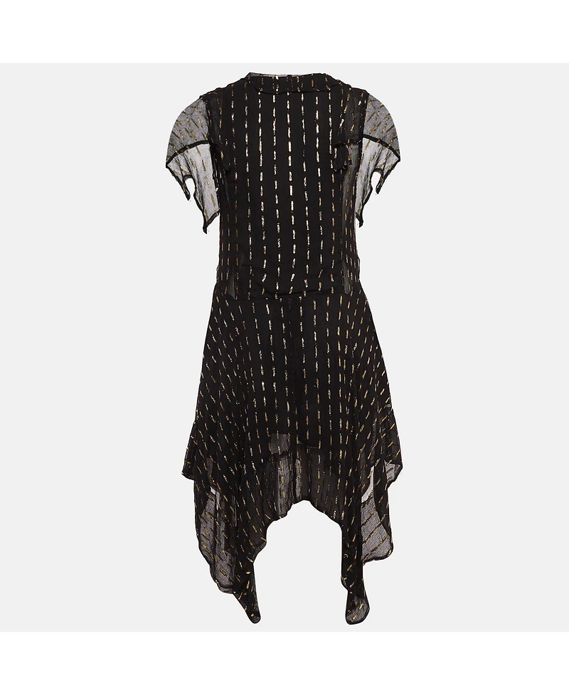 Pre-Owned Zadig & Voltaire Women's Black & Gold Shiny Crepe Ruffled Dress