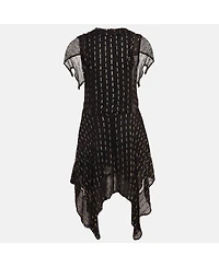 Pre-Owned Zadig & Voltaire Women's Black & Gold Shiny Crepe Ruffled Dress