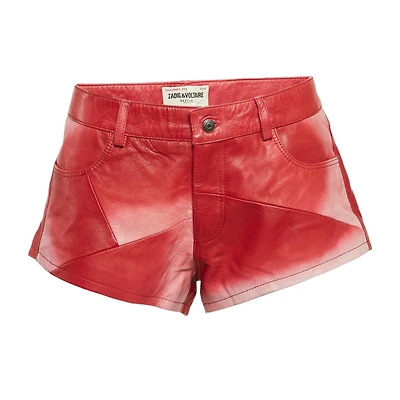 Pre-Owned Zadig & Voltaire Women's Red Leather Saya Patch Shorts