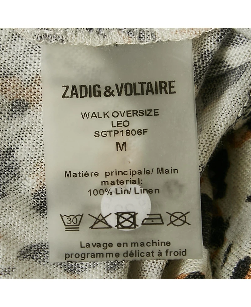Pre-Owned Zadig & Voltaire Women's Leopard Print Linen Jersey Oversized T-Shirt