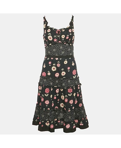 Pre-Owned Moschino Women's Cheap And Chic Dark Blue Floral Print Cotton Tiered Short Dress