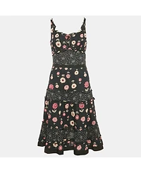 Pre-Owned Moschino Women's Cheap And Chic Dark Blue Floral Print Cotton Tiered Short Dress