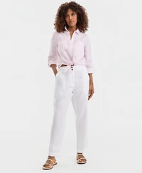 Charter Club Women's Linen Smocked Cargo Pants, Macy's Exclusive
