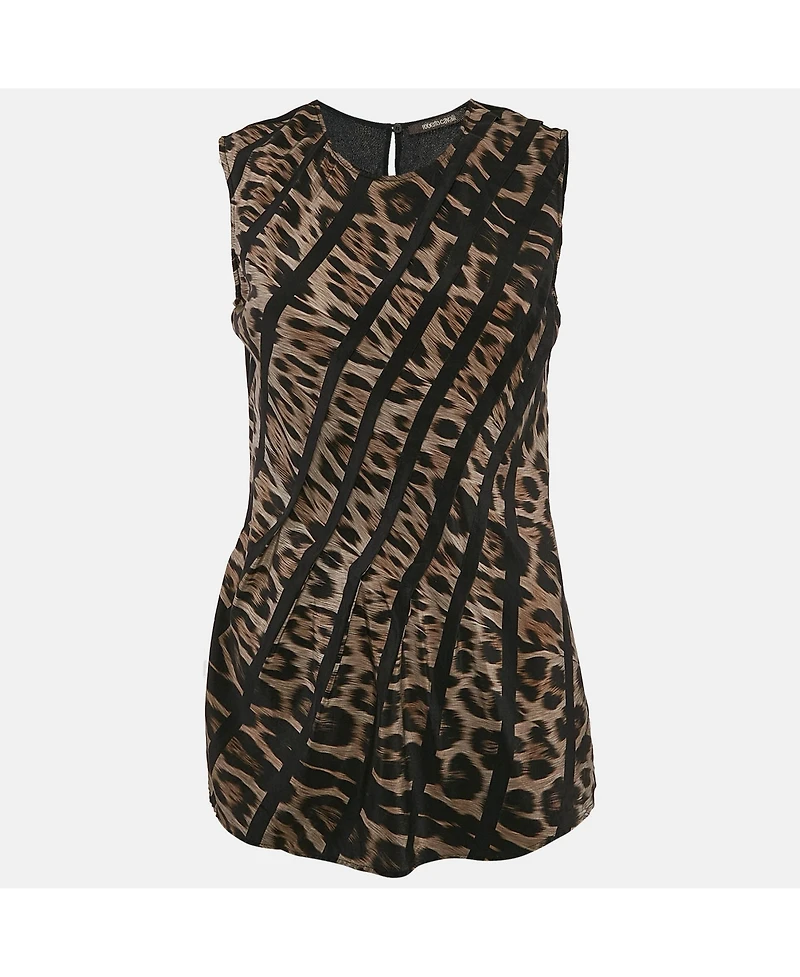 Pre-Owned Roberto Cavalli Women's Brown Leopard Print Silk Sleeveless Top