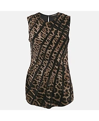 Pre-Owned Roberto Cavalli Women's Brown Leopard Print Silk Sleeveless Top