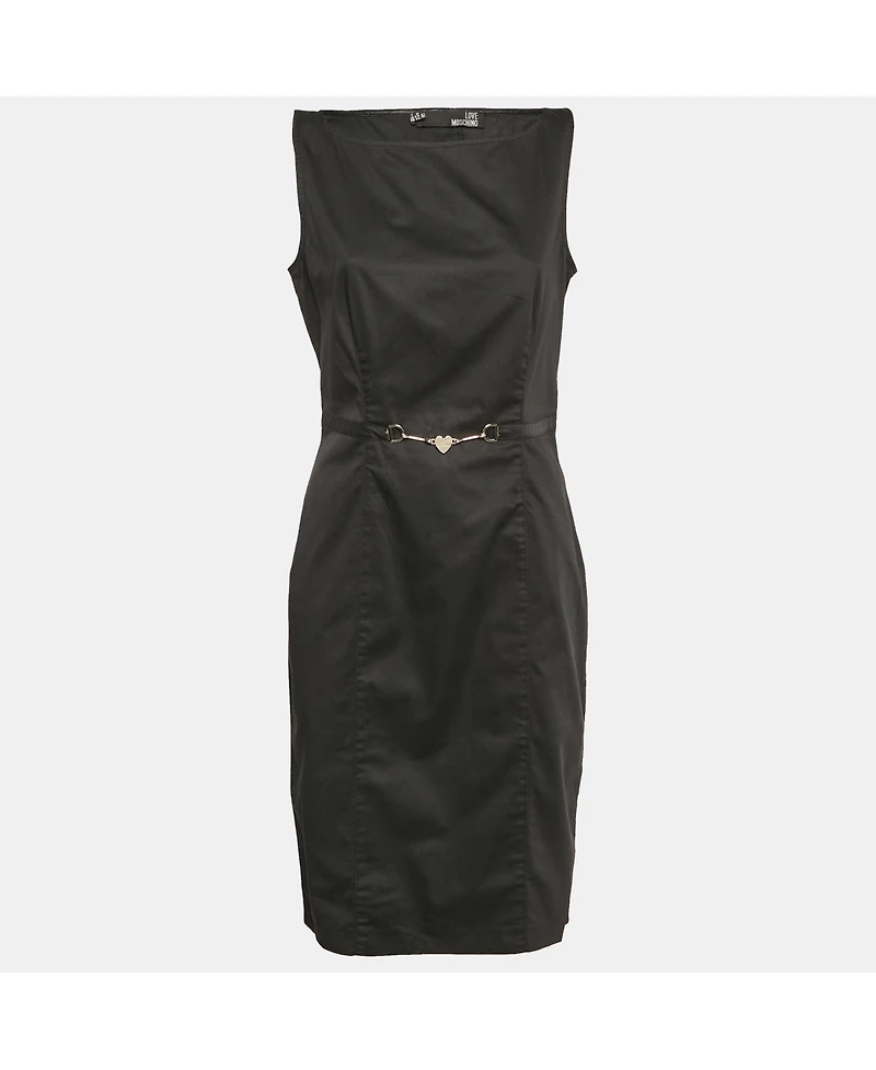 Pre-Owned Love Moschino Women's Black Cotton Metal Embellished Short Dress