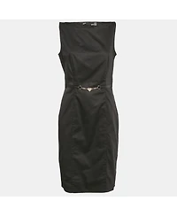 Pre-Owned Love Moschino Women's Black Cotton Metal Embellished Short Dress