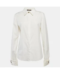 Pre-Owned Roberto Cavalli Women's Cream Cotton Long Sleeve Shirt