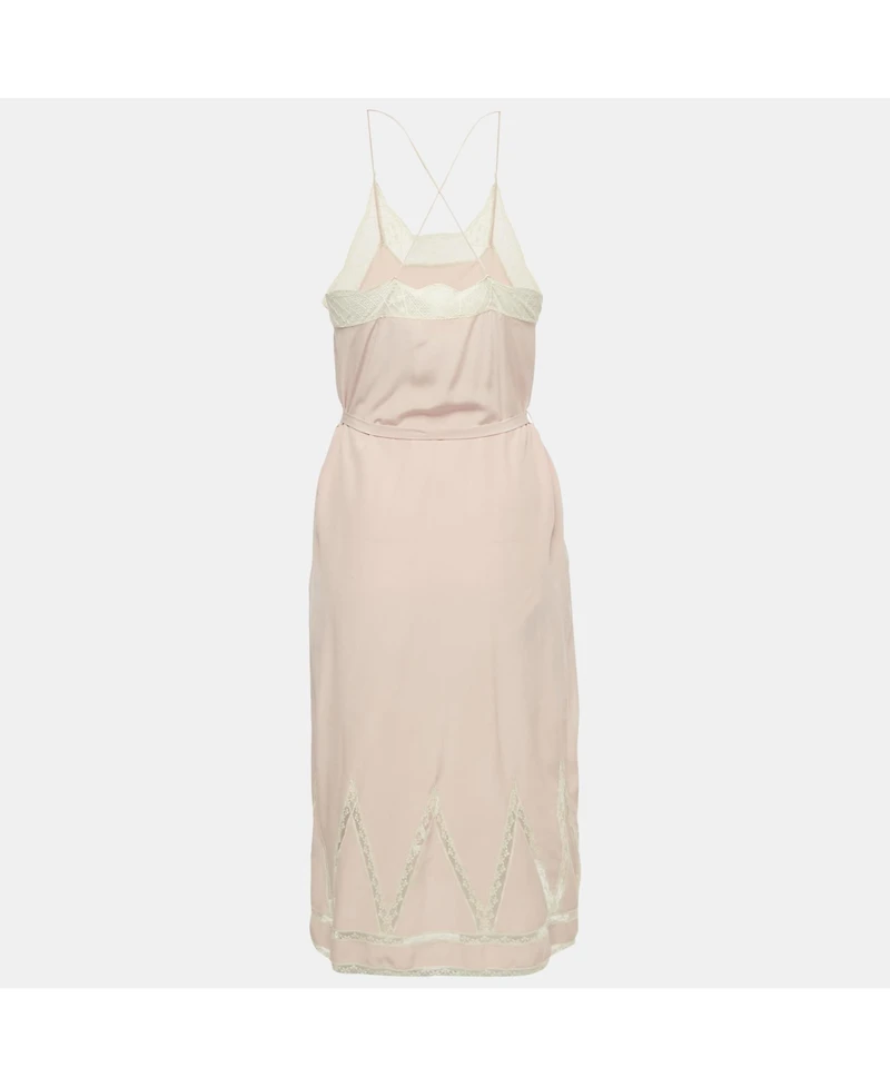 Pre-Owned Zadig & Voltaire Women's Pink Silk Lace Trimmed Chery Crepuscule Midi Slip Dress