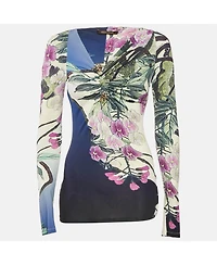 Pre-Owned Roberto Cavalli Women's Multicolor Printed Jersey Long Sleeve Top