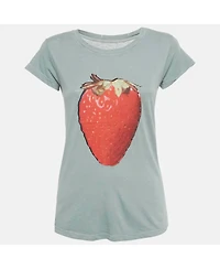 Pre-Owned Zadig & Voltaire Women's Green Strawberry Print Cotton Blend Distressed T-Shirt