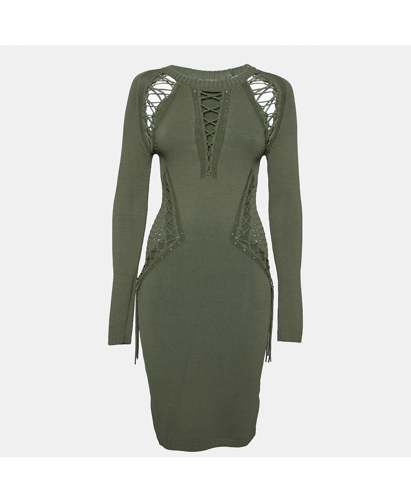 Pre-Owned Ronny Kobo Women's Knitted Cut-Out Lace Up Detail Bodycon Dress