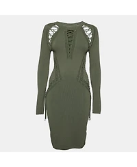 Pre-Owned Ronny Kobo Women's Knitted Cut-Out Lace Up Detail Bodycon Dress