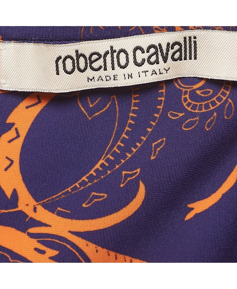 Pre-Owned Roberto Cavalli Women's Purple & Orange Printed Jersey Ruched Mini Dress