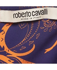 Pre-Owned Roberto Cavalli Women's Purple & Orange Printed Jersey Ruched Mini Dress