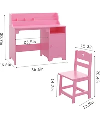 Gaomon kids desk and chair set with hutch and storage cabinet, wooden study table for boys and girls, ideal for writing, computer work, and learning.