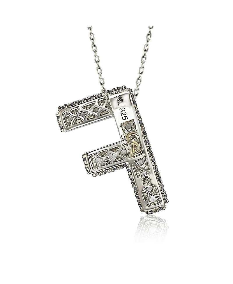 Suzy Levian Sterling Silver Sapphire 3-d Letter "F" Initial Pendant