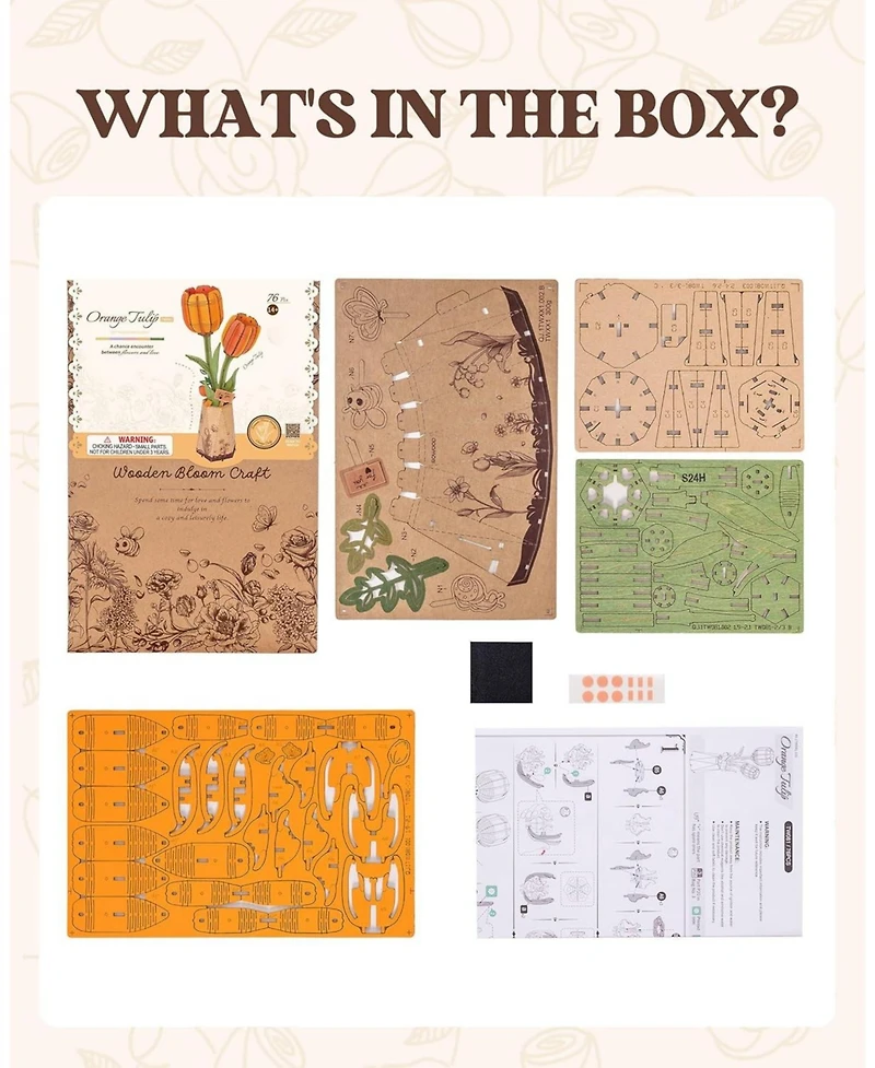 Robotime 3D Puzzles Tulip Diy Model Building Kits Artificial Flower Toys for Thanksgiving Mother's Valentine's Day