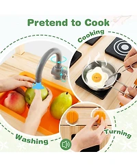 Hongge Outdoor Wooden Mud Kitchen Playset with Sink, Stove, and Canopy - Natural