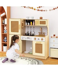 Hongge Kids Wooden Kitchen Playset with Lights, Sounds, and Storage Shelves