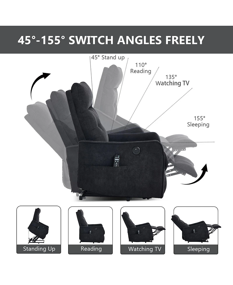sumyeg Chenille Single Motor Power Lift Recliner Chair with Massage and Heavy Duty Motion Mechanism and One Usb for Charging