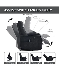 sumyeg Chenille Single Motor Power Lift Recliner Chair with Massage and Heavy Duty Motion Mechanism and One Usb for Charging