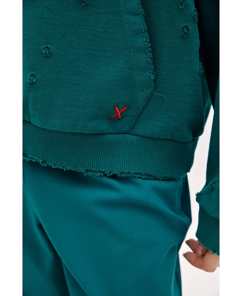 Pcfg Women's Cotton Long-Sleeve Destroyed Hoodie