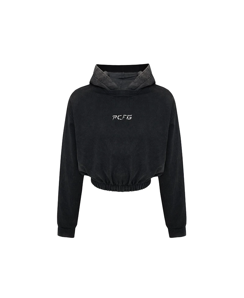 Pcfg Women's Acid-Washed Cropped Cotton-Blend Pullover Hoodie
