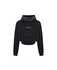 Pcfg Women's Acid-Washed Cropped Cotton-Blend Pullover Hoodie