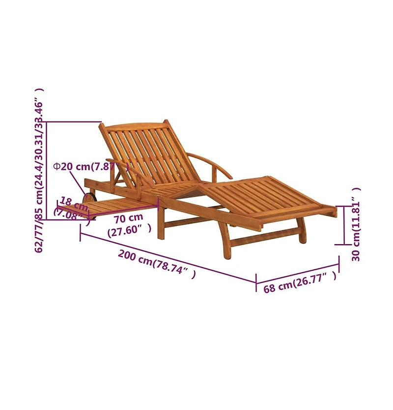 vidaXL Sunlounger With Table Wood Grain Solid Acacia wood Large Foldable